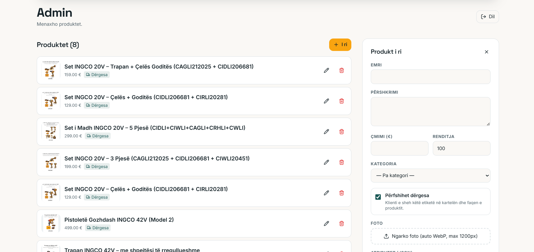 Osibau — Admin · Product management