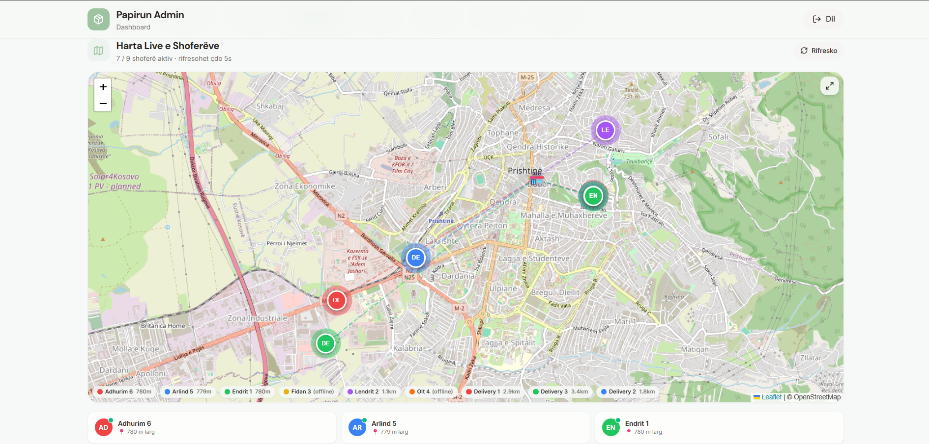 Papirun — Live GPS map of the fleet