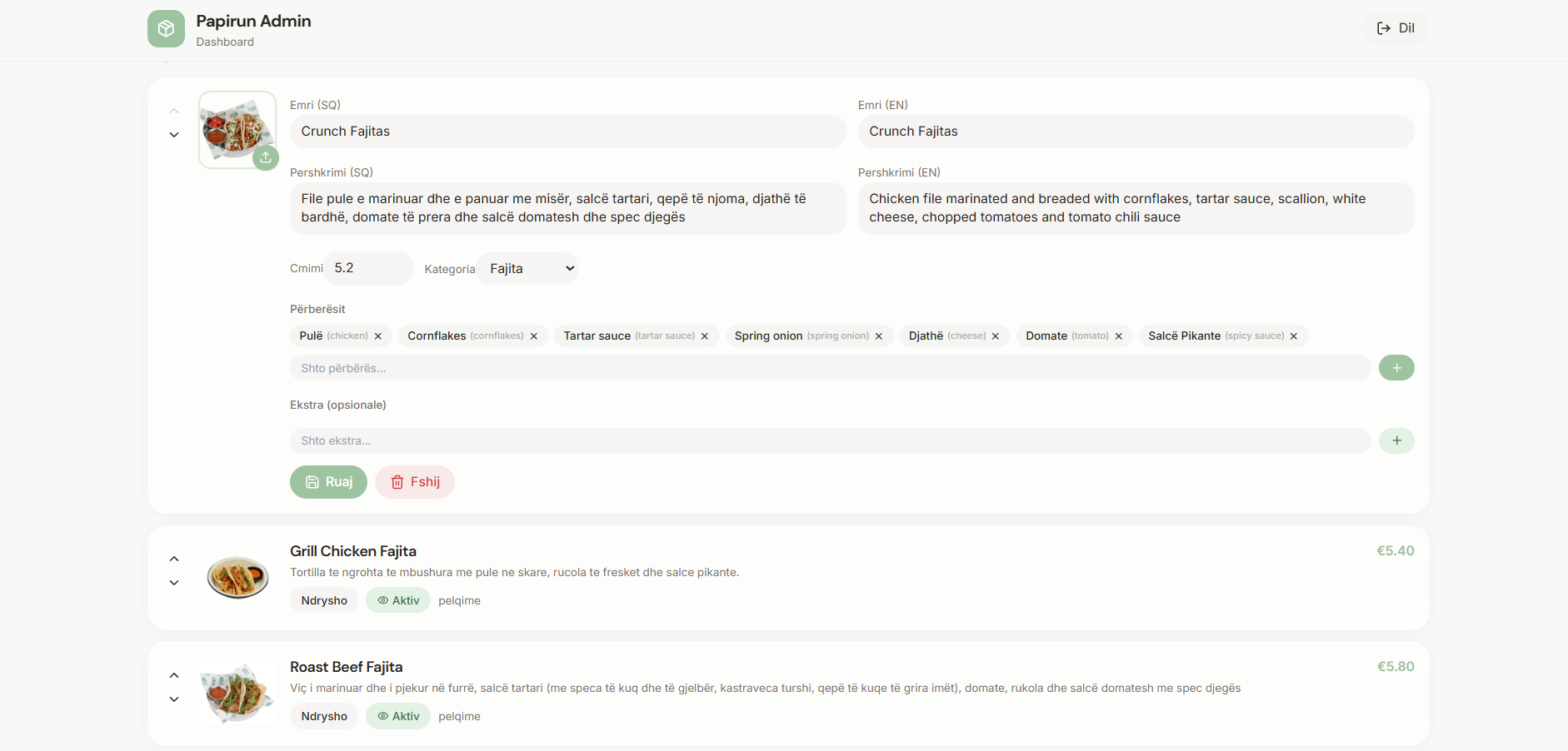 Papirun — Menu, ingredients & i18n built in